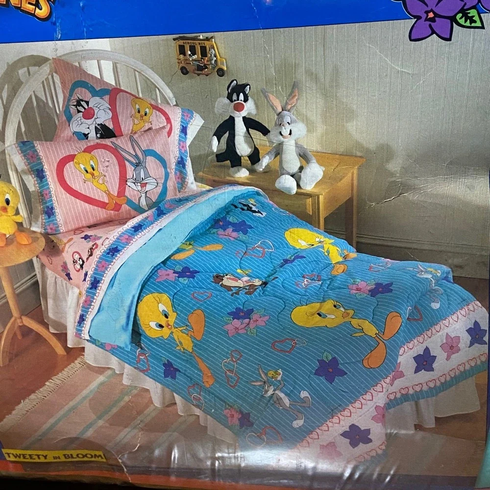 Vintage Looney Tunes Tweety in Bloom‎ Twin Comforter Bugs Bunny Sylvester 62x86